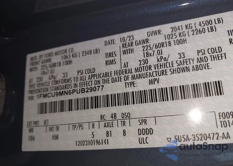 2023 Ford Escape St-Line из США, поврежденный, VIN 1FMCU9MN6PUB29077